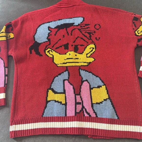 Women’s Donald Duck Red Knit Cardigan Sweater Front Pockets Size S-L NWOT - Picture 7 of 7